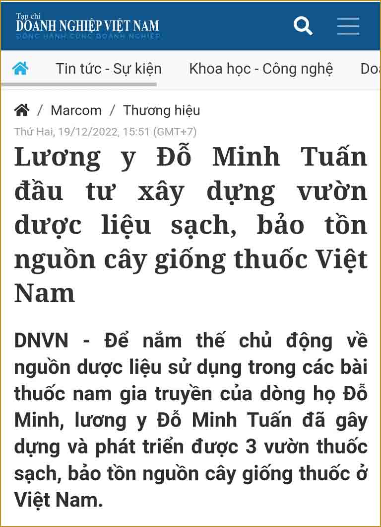 Báo Doanhnghiep.vn đưa tin về vườn dược liệu sạch do lương y Tuấn chủ trương xây dựng