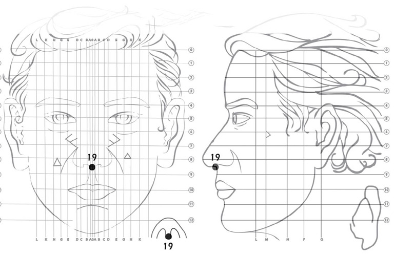 Vùng huyệt 19 nằm gần sống mũi, thường được kích thích để giảm tiết dịch acid trong dạ dày